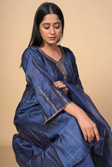 A women wearing navy blue pure tussar party wear salwar suit, ethnic wear for women