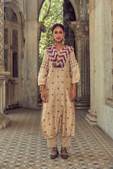 Pure chanderi beige kurta with all over  embroidered buta