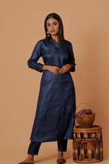 A women wearing blue pure tussar kurti set, ethnic wear for women
