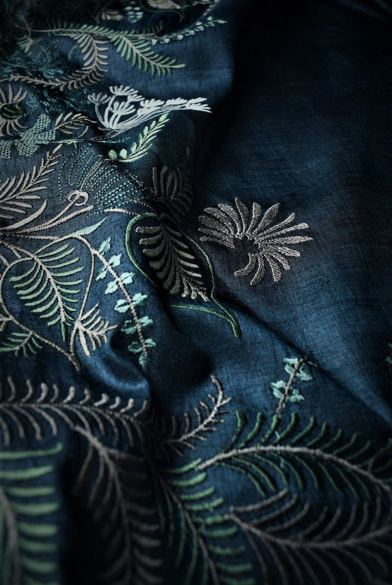 Blue Resham Embroidered Tussar Saree