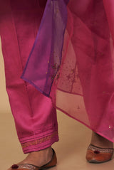A women wearing fuschia pure tussar party wear salwar suit, ethnic wear for women