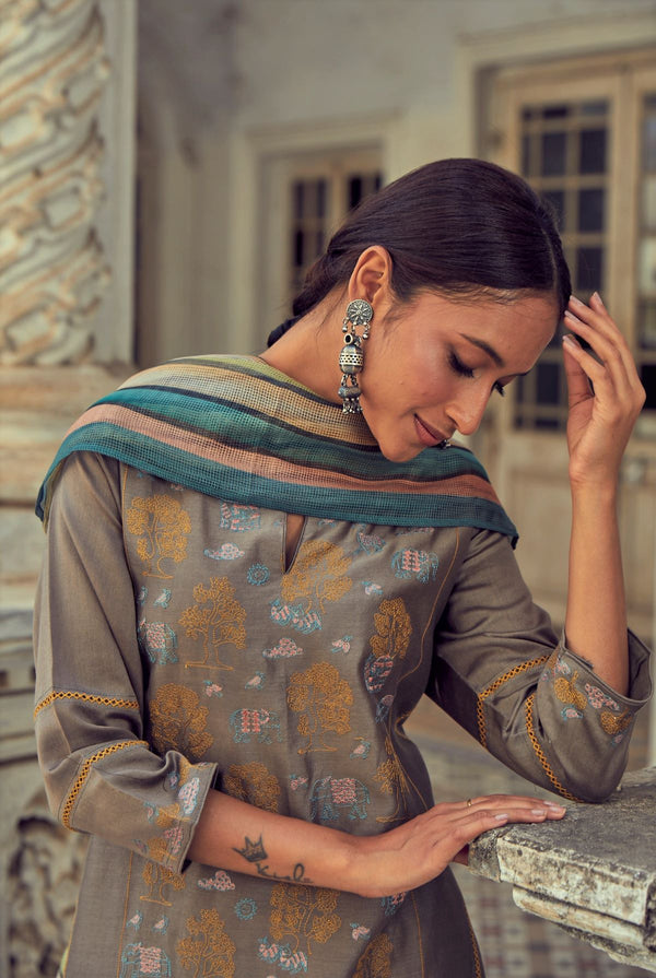 Dark Grey pure chanderi suit set