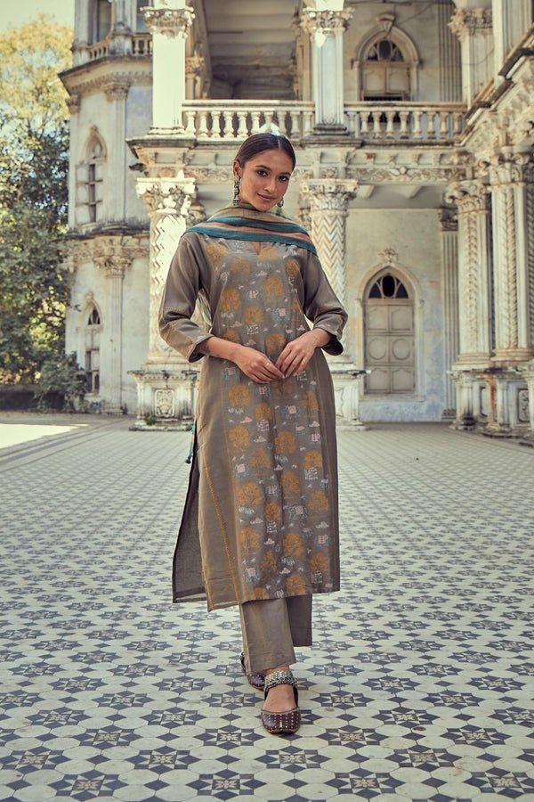 Dark Grey pure chanderi suit set