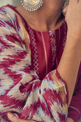 Maroon pure chanderi suit set