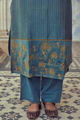 Prussian blue pure chanderi suit set