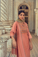 Peach pure chanderi suit set