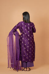 Purple woven chanderi suit set