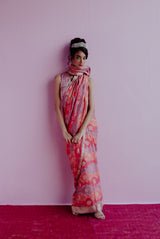 A woman wearing pure crepe saree, latest saree, new saree collection