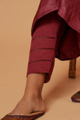 A women wearing wine pure tussar kurti set, ethnic wear for women 